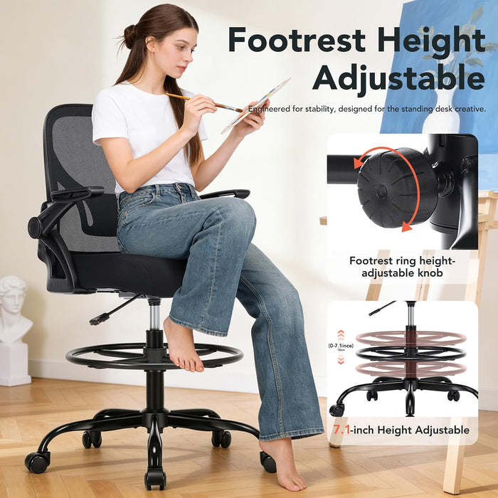 Drafting Chair, Tall Office Chair, Standing Desk Chair, Black，1Pk