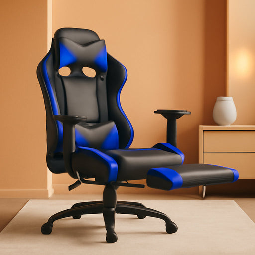 Gaming Chair with Footrest,Ergonomic Office Chair,Adjustable Swivel Desk Chair,Reclining Computer Lumbar Support and Headrest,Racing Style Video Gamer (Blue)