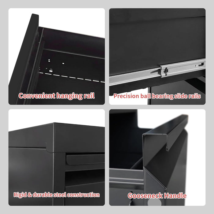 4 Drawer Mobile File Cabinet with Lock,Black Metal Filing Cabinets