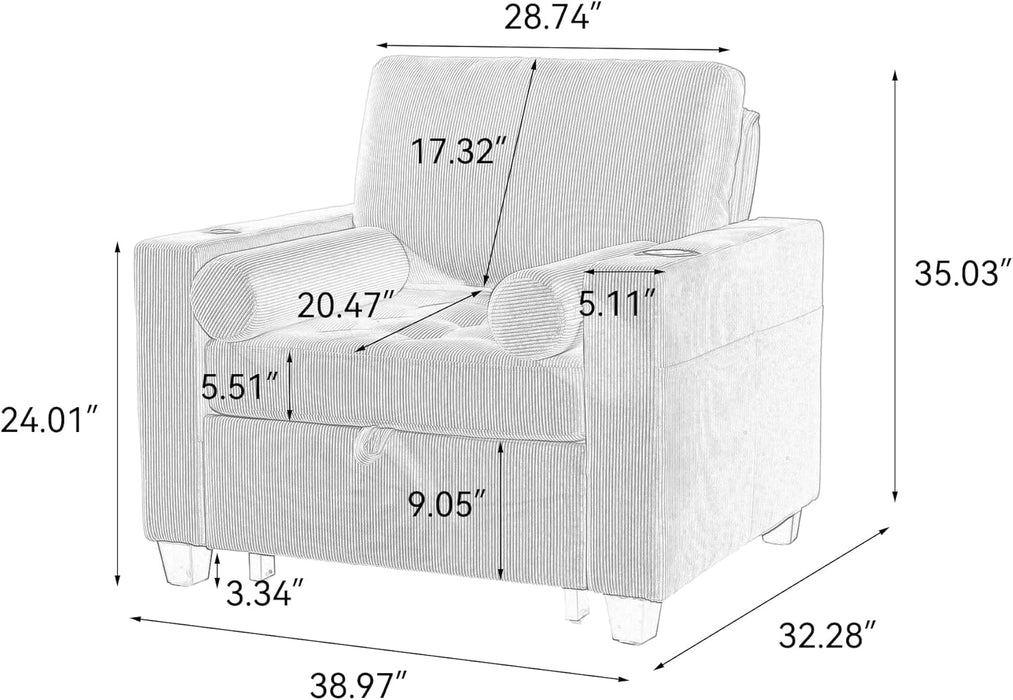 Beige Adjustable Sleeper Chair Sofa Bed Upholstered