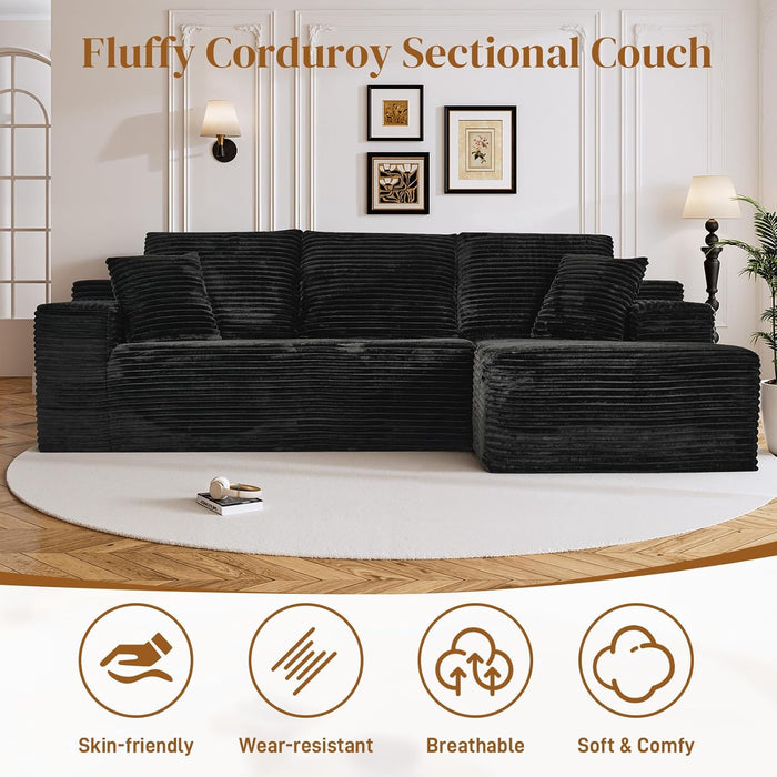 108Inch Corduroy Left Facing Sectional Sofa Charcoal