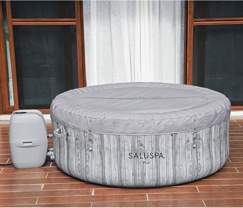 Saluspa Fiji Airjet 2 to 4 Person Inflatable Hot Tub round Portable Outdoor Spa with 120 Soothing Airjets and Cover, Gray