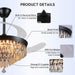 48" Chandelier Ceiling Fan with Lights, Crystal Retractable Fandelier with 3 Color LED Dimmable, Reversible DC Motor, Modern for Bedroom, Living Room (Black
