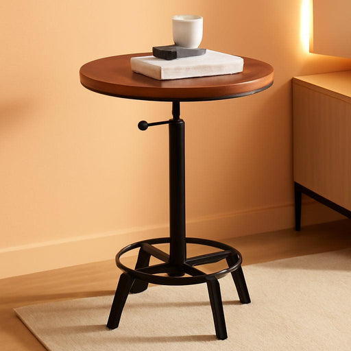 Vintage Bar Table 30-35.4Inch Height Adjustable Industrial Bistro Table Retro Dinning Table for Kitchen Coffee House Pub Swivel Wooden Top