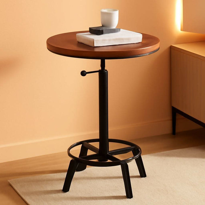 Vintage Bar Table 30-35.4Inch Height Adjustable Industrial Bistro Table Retro Dinning Table for Kitchen Coffee House Pub Swivel Wooden Top