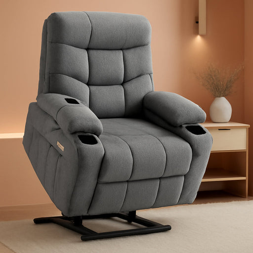 Power Lift Recliner Chair with Extended Footrest for Elderly People, Fabric 7287 (Dark Gray, Medium-Regular)