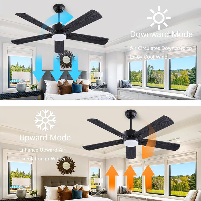 52" Ceiling Fans with Light and Remote,Farmhouse 5 Blades Quiet Reversible DC Motor Ceiling Fans for Modern Indoor/Outdoor/Patio/Living Room/Bedroom(Black/Walnut)