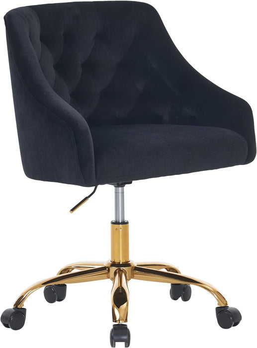 Velvet Office Swivel Chair, Vanity Chair, Fabric Desk Chair, Pretty Fancy Chair, Gold Office Chair for Girls, 360°Swivel Height Adjustable Reception Chair (Black)