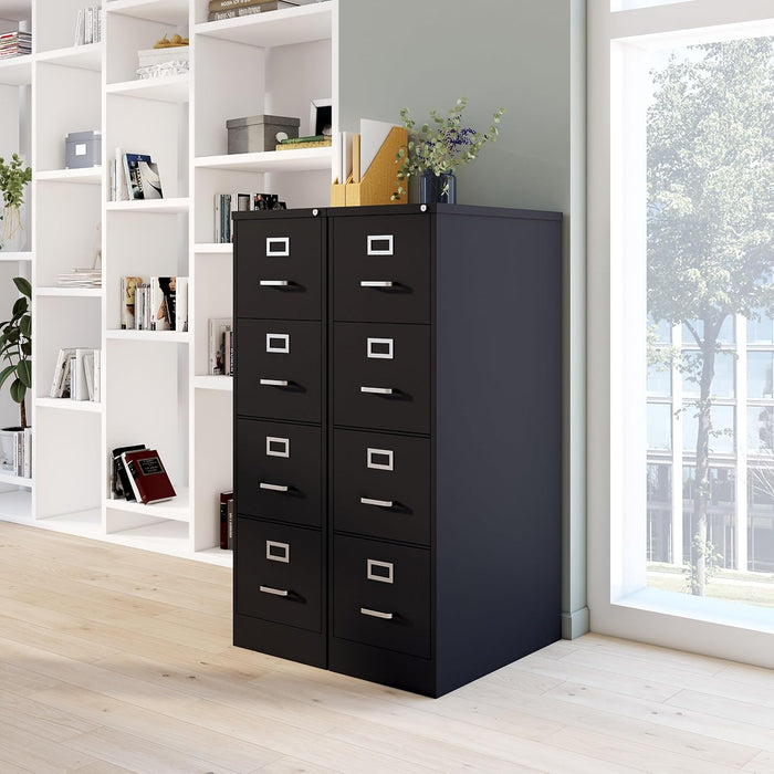 4-Drawer Vertical File Cabinet, Letter/Legal, Locking, Black