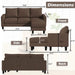 Convertible Sectional Sofa Couch, 3 Seat L-Shaped Sofa,Brown