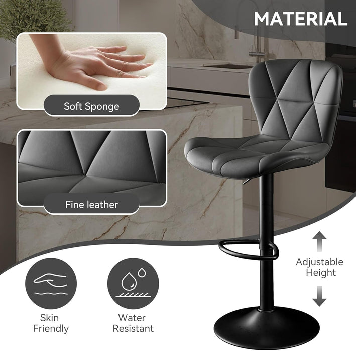 Bar Stools Set of 2,Adjustable Swivel Barstools, Faux Leather Bar Chairs,Upholstered Counter Height with High Backrest for Kitchen Island, Black