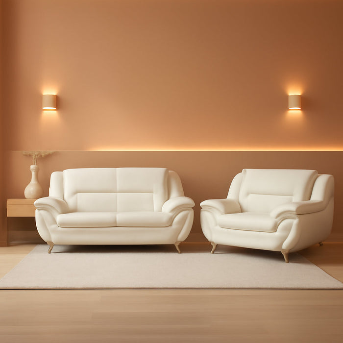 Leather 2 Piece Sofa Set, Sectional Couch, Modern Sofa for Living Room, Bedroom - B-Creamy White
