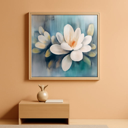 Magnolia Wall Art Framed Canvas Wall Decor Living Room, White Floral Picture Wall Decor Teal Painting Flower Textured Artwork for Bedroom Dining Room Home Office 40"X20"