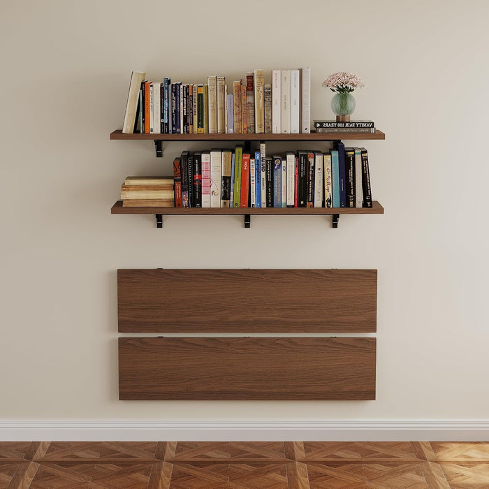 48" Floating Folding Shelves, Set of 2, Wall Mount, Solid Wood Shelf