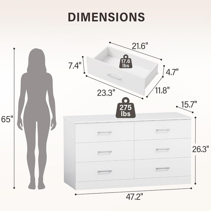 6 Drawers Dresser for Bedroom, Modern Chest of Drawers Organizer