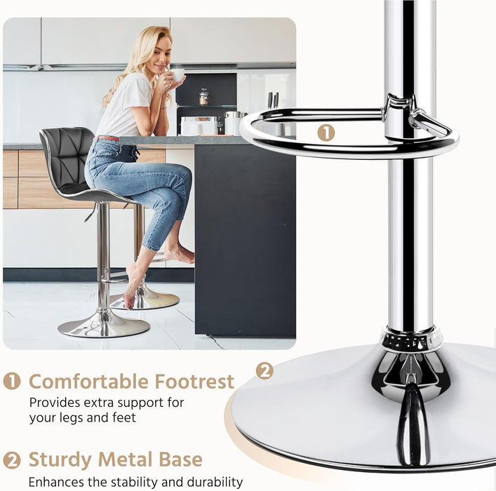 Bar Stools, Stylish Adjustable PU Leather Swivel Barstools, Counter Height Bar Chair Set of 2 with Foma Padded for Home Kitchen, Grey