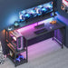 55 Inch Gaming Desk with LED Lights, Computer Desk with Storage Shelves, Reversible Desk with Monitor Stand, Carbon Fiber Black