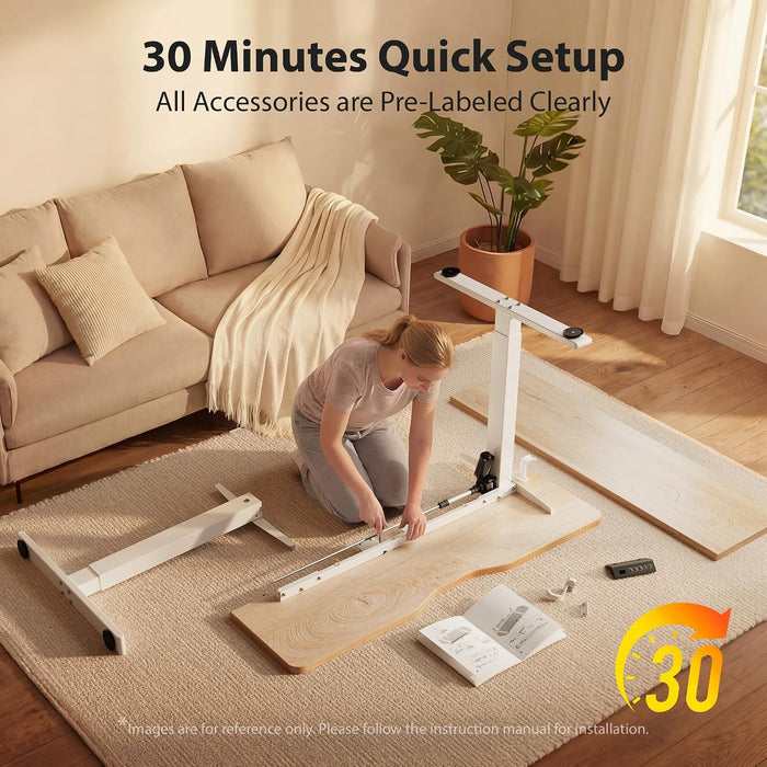 Standing Desk, 48X24 Inches Sit Stand Home Office Desk, Electric Stand up Desk, Adjustable Desk with Splice Board, White Frame/Maple Top
