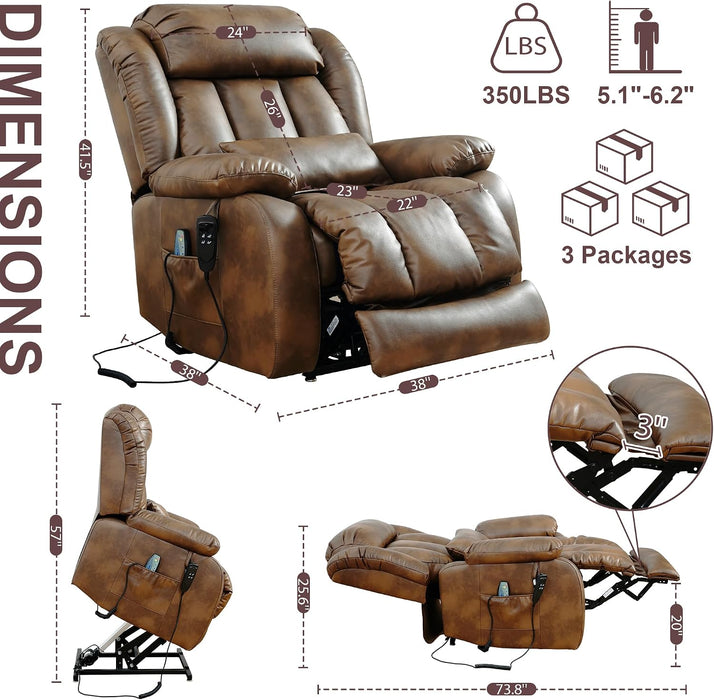 Large Genuine Leather Power Lift Recliner Chairs for Elderly