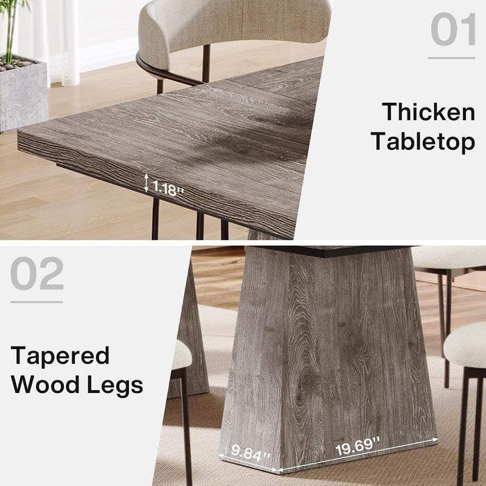 Tribesigns Dining Table for 6, Farmhouse Wood Dinner Rectangular Table Kitchen Table with Double Pedestal, 63" L X 31.5" W X 30" H, Grey