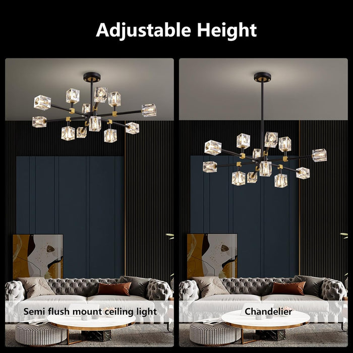 12-Light Black Gold Chandelier Ceiling Light Fixture