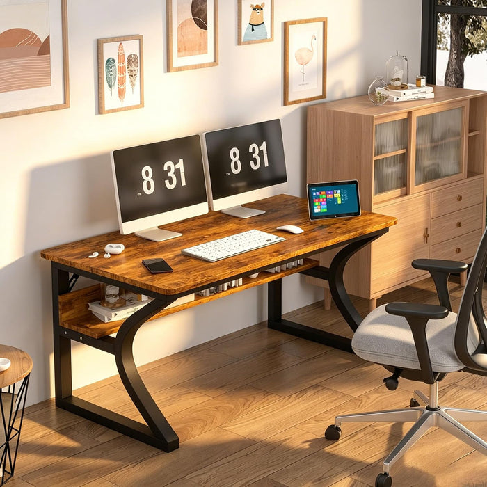 Computer Desk, 47 X 20In Computer Desk, Office Desk W/Storage, Home Office Desks for Gaming Study Writing Work, Sturdy Metal Frame, Large Legroom, Waterproof, Scratch-Resistant, Rustic Brown