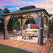 10'X12' Gazebo Hardtop Gazebo, Aluminum Frame Pergola with Double Galvanized Steel Roof, Permanent Outdoor Metal Canopy with Curtain & Netting for Patio, Backyard, Deck, Dark Grey