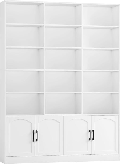 82.3" Triple Wide Bookshelf, Tall Bookcase with 4 Doors, White