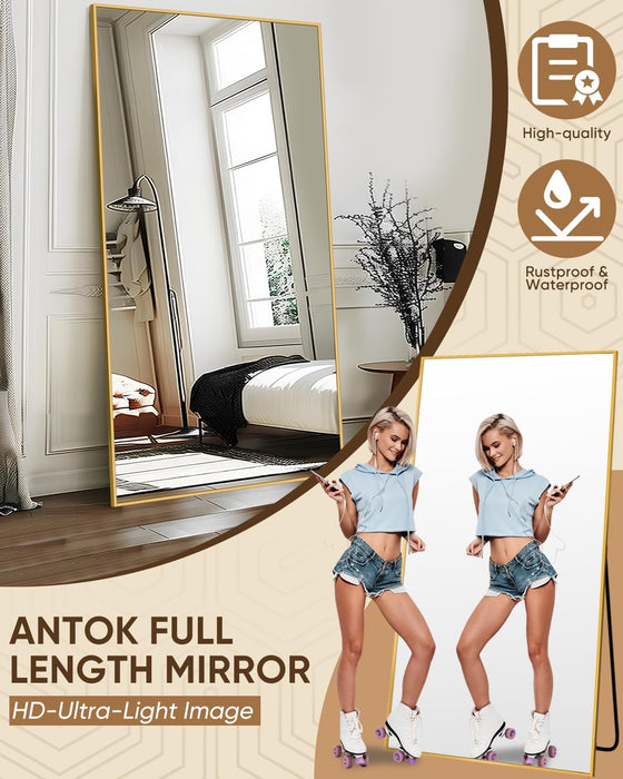 Full Length Mirror, 81"X41" Floor Mirror, Floor Standing Freestanding Full Body Mirror with Stand for Bedroom, Hanging Mounted for Living Room Cloakroom, Gold