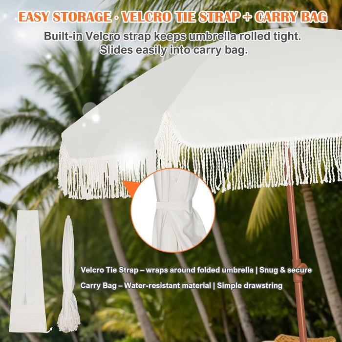 6.5Ft Patio Umbrella with Push Button Tilt & Height Adjustable, UV50+ Sun Protection with Sturdy Fiberglass Ribs & Iron Pole, Market Umbrella for Outdoor Table Garden Backyard Beach