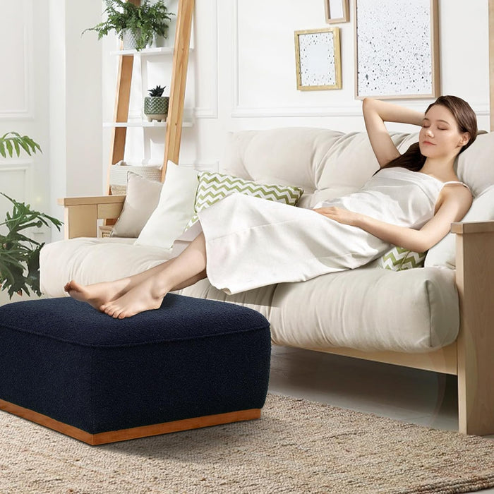 Square Ottoman Coffee Table 30" Premium Fabric Upholstered Coffee Table with High Density Foam and Solid Wood Frame, Stylish and Practical Living Room Furniture, Dark Blue