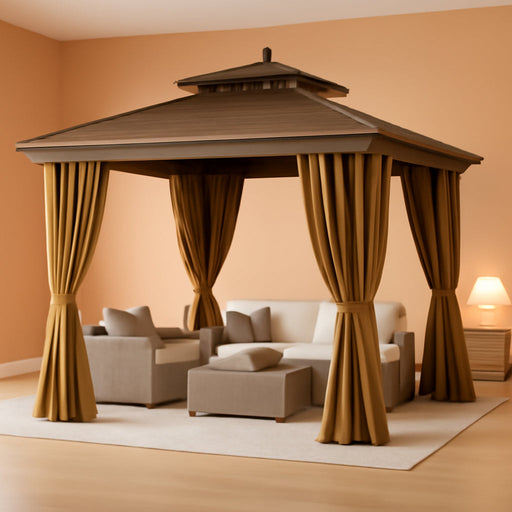 10x10Ft Aluminum Gazebo AllWeather With Netting Curtains