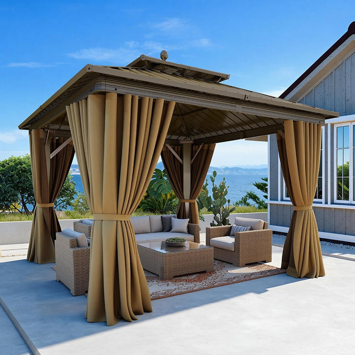 10x10Ft Aluminum Gazebo AllWeather With Netting Curtains