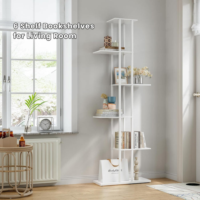 White 6-Tier Corner Bookshelf Slim 9.45x20.8x62.2In