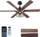 52 Inch Farmhouse Ceiling Fan with Light and Remote, Brown Industrial Caged Rustic Ceiling Fan with 6 Speed