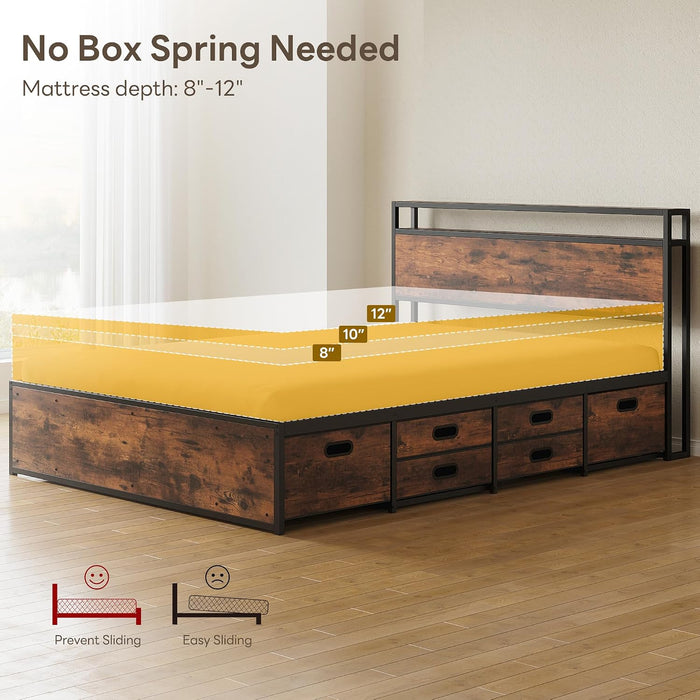Queen Size Bed Frame with 12 Storage Drawers and Headboard