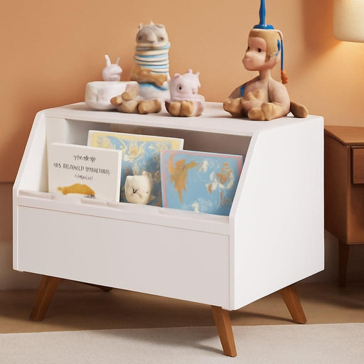 White SolidWood Toy Chest With BookStorageSolution