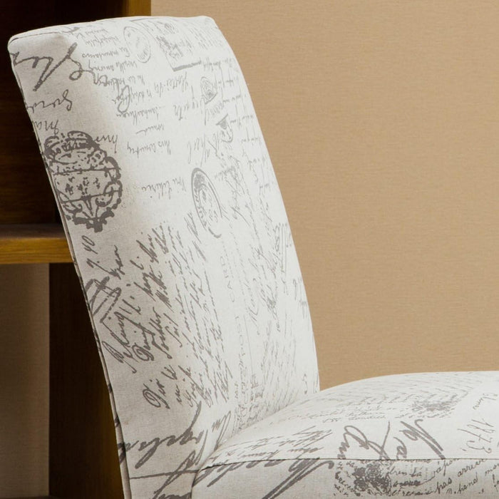 Botticelli Fabric Armless Contemporary Accent Chair, Script Print