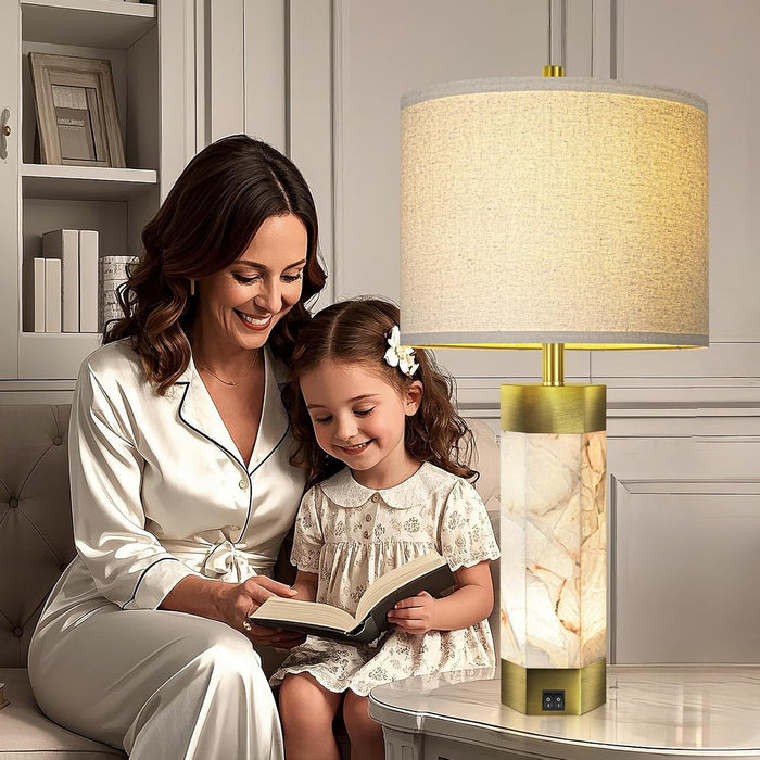 27" Alabaster Table Lamps Set of 2,Table Lamp with Night Light