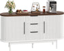 Fluted Sideboard Buffet Cabinet with Storage, White & Brown