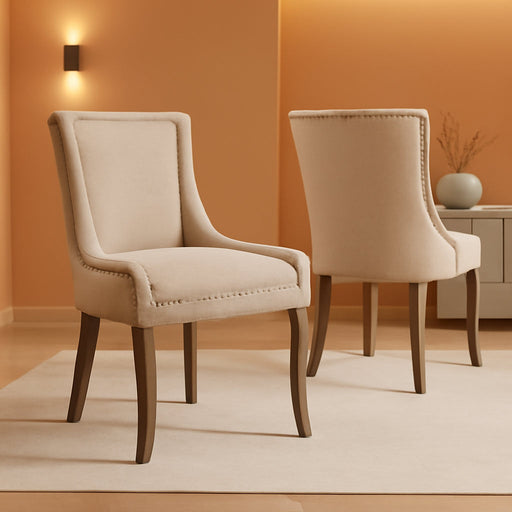 Modern Dining Chairs Set of 2, High Back Dining Chairs Side Chairs with Solid Wood Legs, Upholstered Fabric Dining Room Chairs for Dining Room Kitchen, Beige