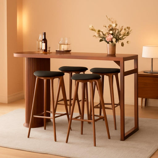 55" Long Bar Table, Fluted Wood Counter Height Pub Table, High Top Kitchen Breakfast Bar Tables with Sturdy Metal Frame, Modern Bar Height Dining Table for Bistro, Dining Room, Living Room