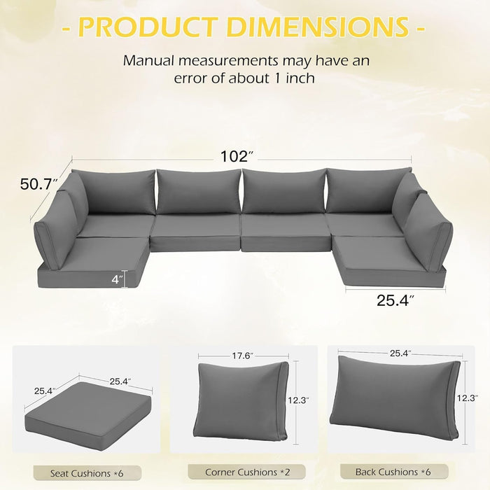 Outdoor Replacement Cushions for Patio Furniture,Water-Repellent Sofa Cushion for 6-Seat Rattan Wicker Sectional Patio Conversation Sets,14-Piece Cushions Set for Outdoor Couch-Gray