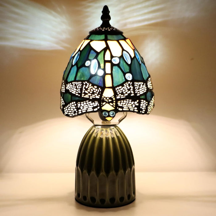 Stained Glass Mushroom Table Lamp 12.5 Inch -Yellow Dragonfly Style