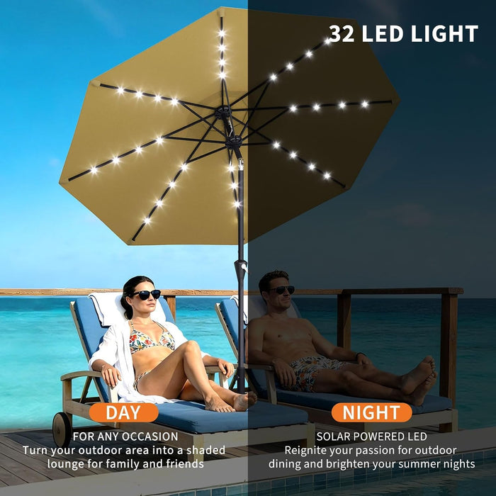 10FT Solar Patio Umbrella with LED Lights, UV Resistant Outdoor Shade