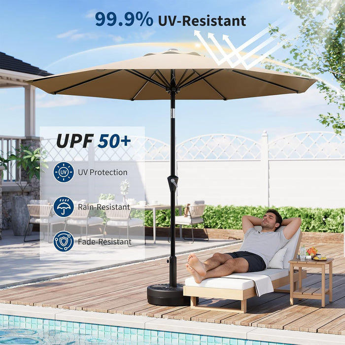 9FT Patio Umbrella - Outdoor Table Umbrella with Smooth Crank Lift, Push Button Tilt and 8 Sturdy Ribs - Market Umbrella UV Protection Waterproof for Pool, Deck, Yard, Garden