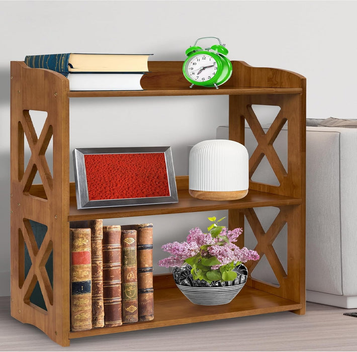 3 Tier Bookshelf, Narrow Bookshelf Wood Bookshelf Organizer, Small Bookcase Display Shelf, 3 Shelf Bookcase for Desktop, Office, Bedroom, Living Room (Brown, 3 Tier)