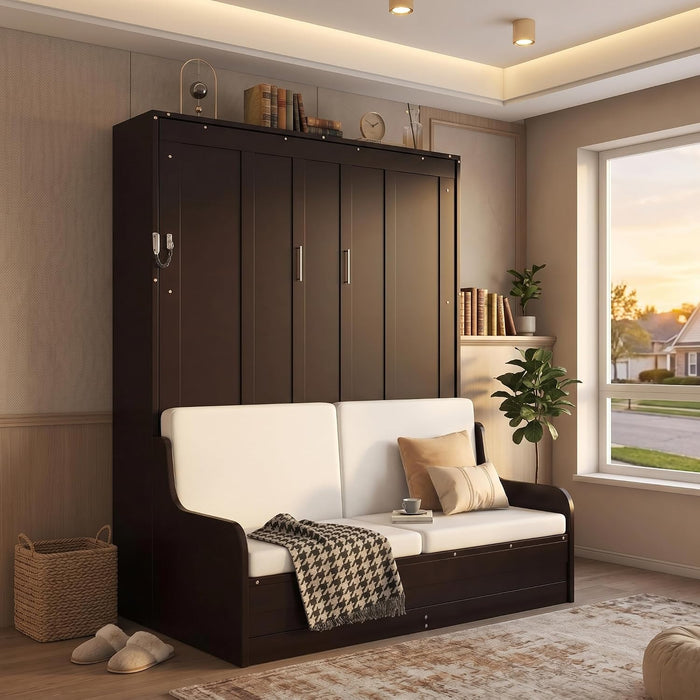 Queen Size MurphyBed WithSofa EspressoFinish SolidWood
