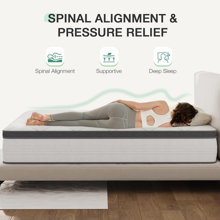 Queen Mattress 14 Inch, Queen Size Hybrid Mattress in a Box, Foam Pillowtop Mattresses for Body Supportive & Pressure Relief, Soft Feel but Supportive