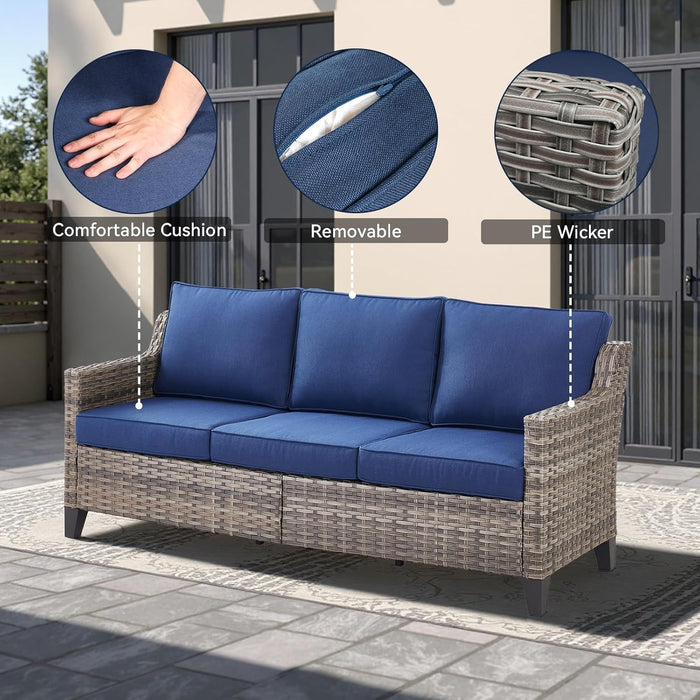 Outdoor Patio Furniture Set-5 Pieces All-Weather Wicker Outdoor Furniture with Swivel Patio Chairs Outdoor Patio Conversation Sets for Garden Porch Deck Grey/Blue